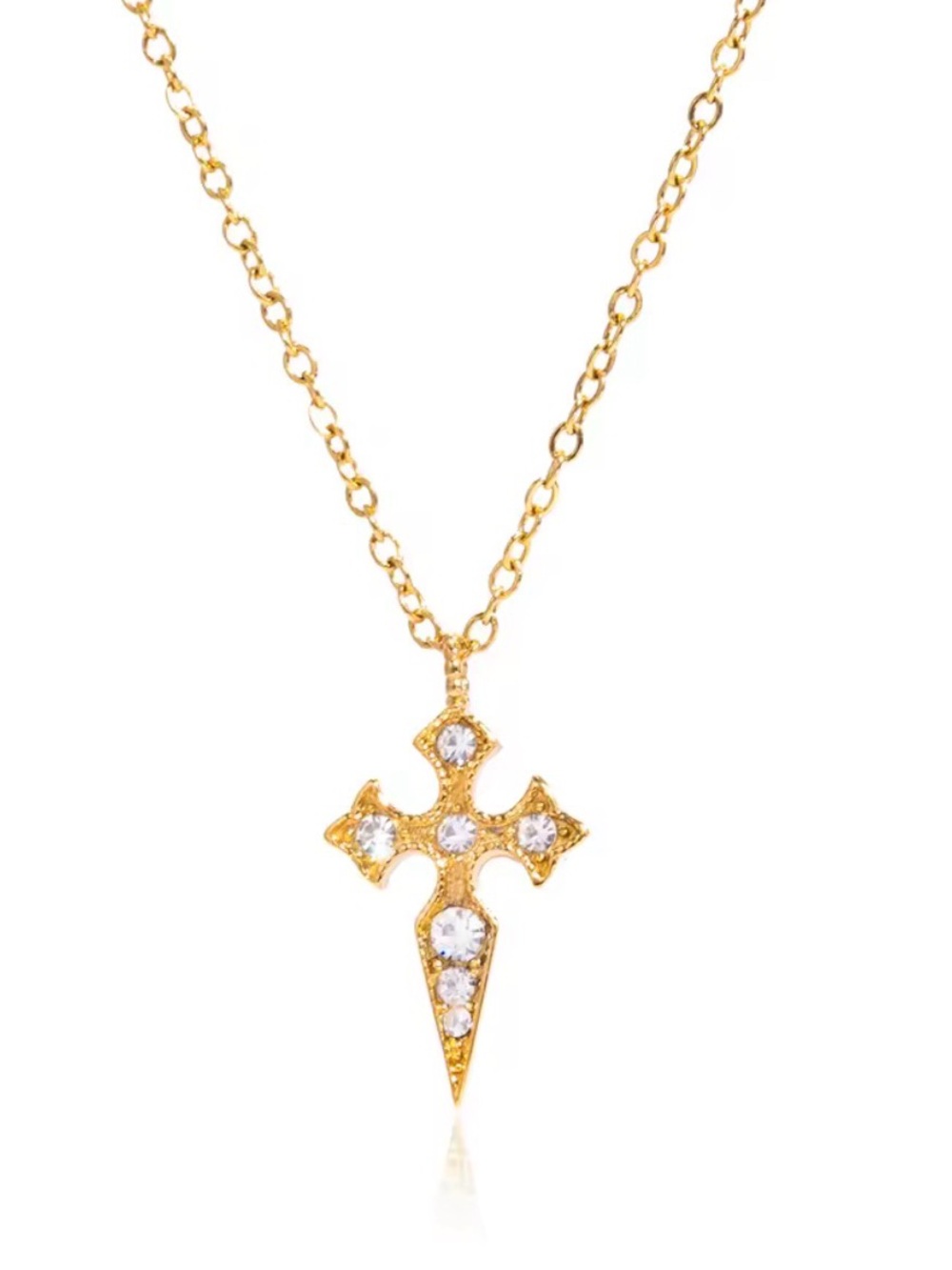 Gold Cross Pendant Necklace with Clear Stones - Women Jewelry